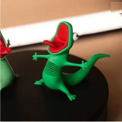 Adorno Lagarto Verde Impreso en 3D con Resorte para Tablero de Auto y Moto Viral TikTok
