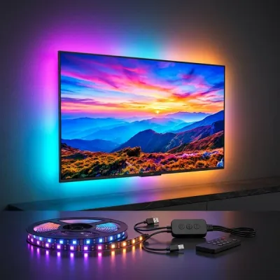 Kit Tira Luces LED RGBIC TV Ambilight USB 55 a 65 Pulgadas con Control y App